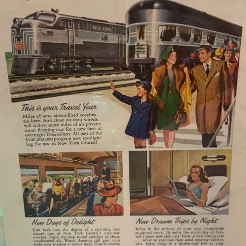 Vintage 1947 New York Central System Streamliners Dreamliners Ad Advertisement